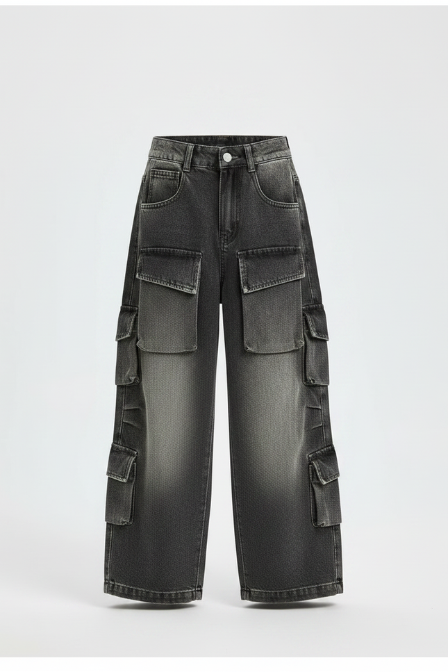 Pantalon Parachute Gris Délavé Cargo Ample Enfant - Jean - vue 3