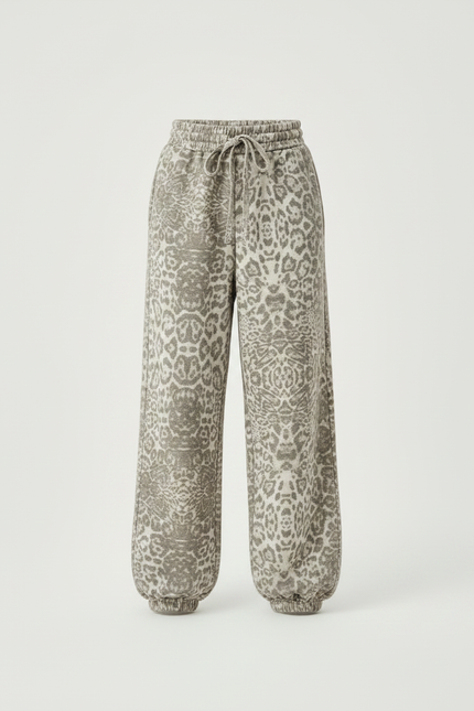 Pantalon Parachute Léopard Ample Cordon Décontracté - Kaki Molleton - vue 3