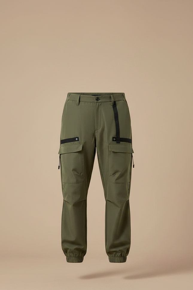 Pantalon Parachute Kaki Cargo Décontracté Multi-poches Homme - Polyester - vue 3