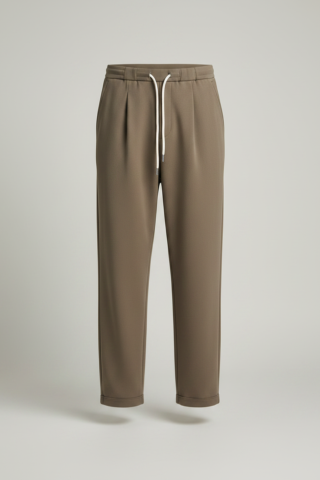 Pantalon Parachute Marron Droit Fluide Cordon Homme - Kaki Polyester - vue 3