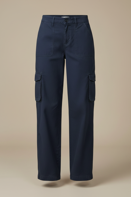 Pantalon Parachute Bleu Marine Cargo Ample Femme Coton - vue 3