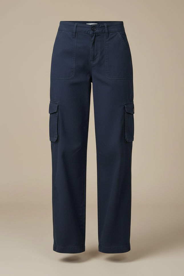 Pantalon Parachute Bleu Marine Cargo Ample Femme Coton - vue 3
