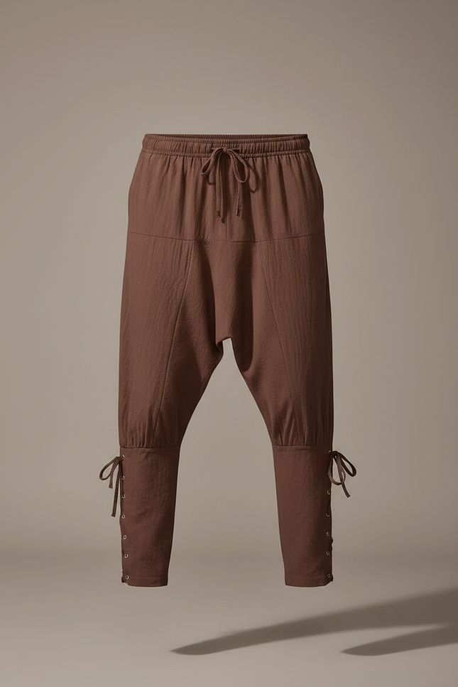 Pantalon Parachute Marron Coton Ample Lacets Homme Médiéval - vue 3