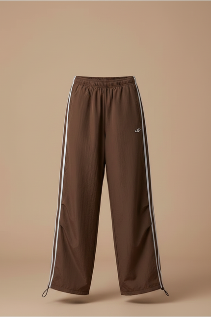Pantalon Parachute Marron Rayures Blanches Ample Fille - Polyester - vue 3
