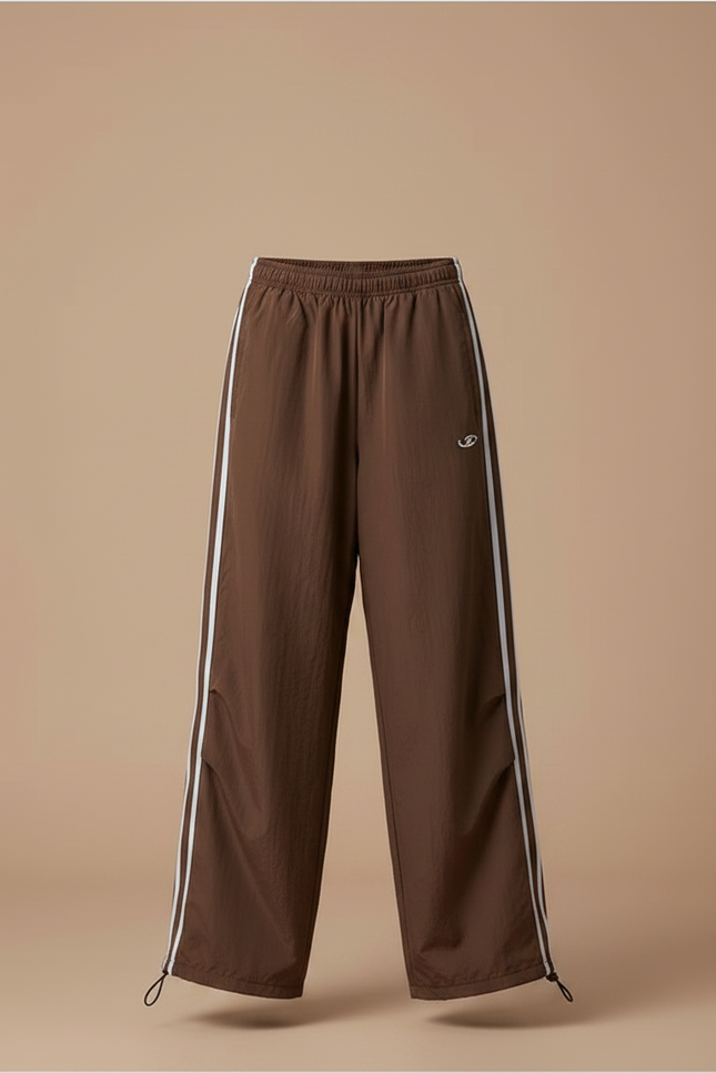 Pantalon Parachute Marron Rayures Blanches Ample Fille - Polyester - vue 3