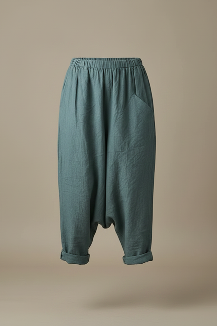 Pantalon Parachute Lin Vert Ample Sarouel Vintage - vue 3