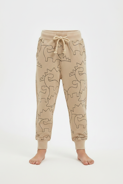 Pantalon Parachute Beige Dinosaure Ample Cordon Enfant - Molleton - vue 3