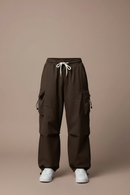 Pantalon Parachute Marron Ample Cargo Enfant - Polyester - vue 3
