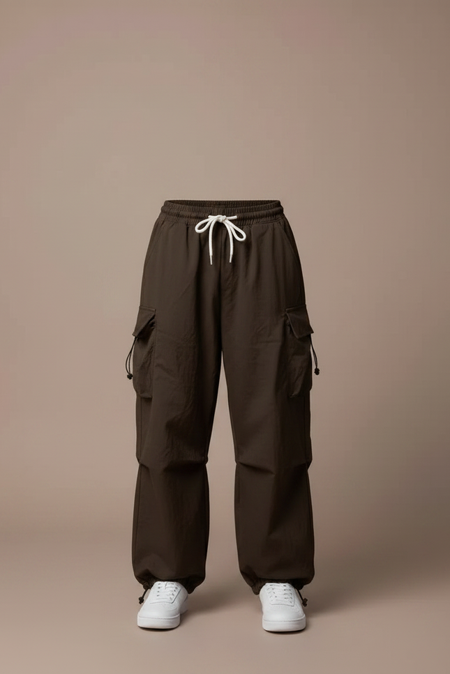 Pantalon Parachute Marron Ample Cargo Enfant - Polyester - vue 3