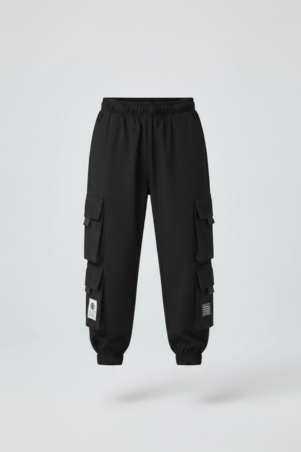 Pantalon Parachute Noir Cargo Ample Enfants Sport - Polyester - vue 3
