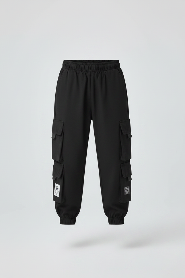 Pantalon Parachute Noir Cargo Ample Enfants Sport - Polyester - vue 3