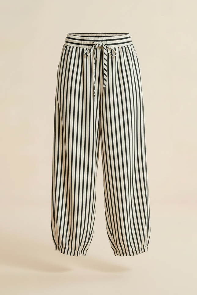 Pantalon Parachute Rayé Noir Blanc Ample Décontracté - Multicolore Viscose - vue 3