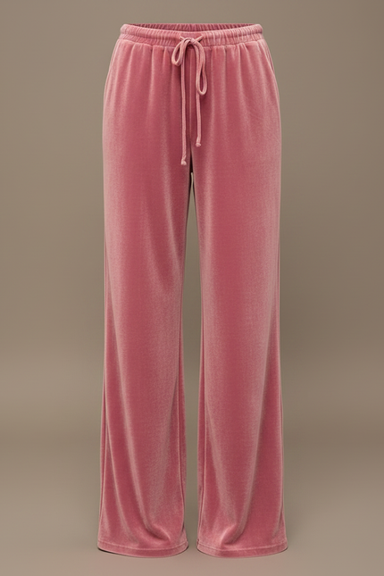 Pantalon Parachute Velours Rose Ample Décontracté Fluide - vue 3