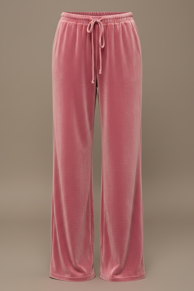 Pantalon Parachute Velours Rose Ample Décontracté Fluide - vue 3