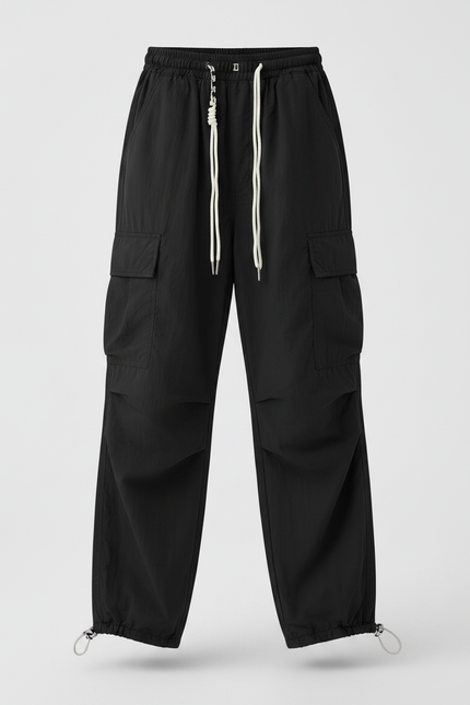 Pantalon Parachute Cargo Ample Décontracté Fille Cordon - Noir Polyester - vue 3