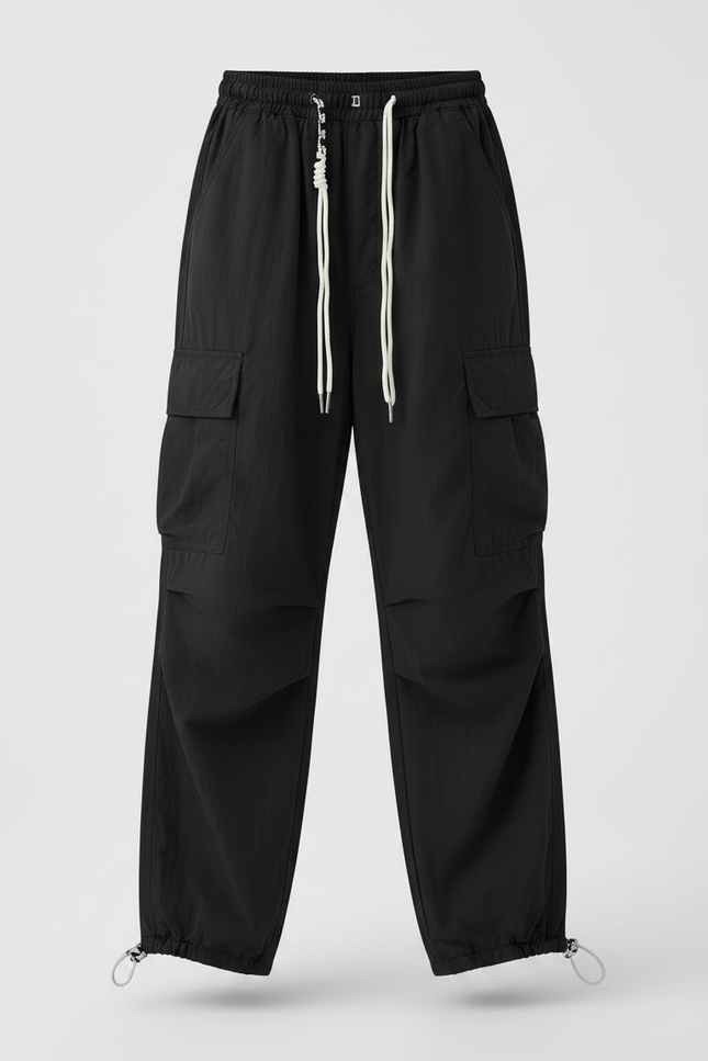 Pantalon Parachute Cargo Ample Décontracté Fille Cordon - Noir Polyester - vue 3