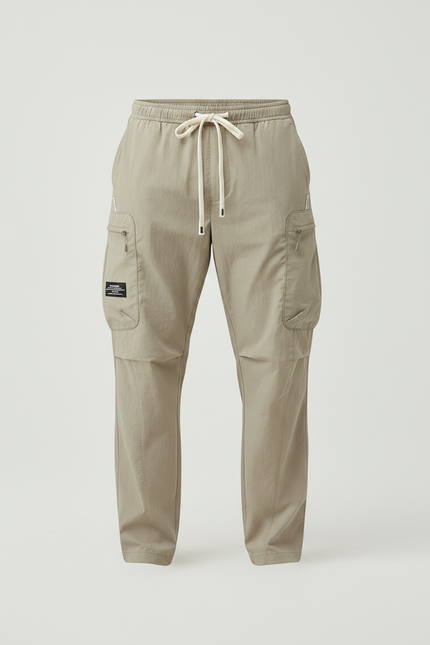 Pantalon Parachute Cargo Décontracté Ample Homme Léger - Beige Polyester - vue 3