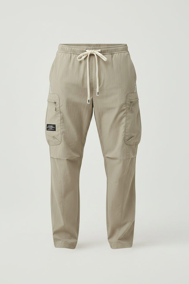 Pantalon Parachute Cargo Décontracté Ample Homme Léger - Beige Polyester - vue 3