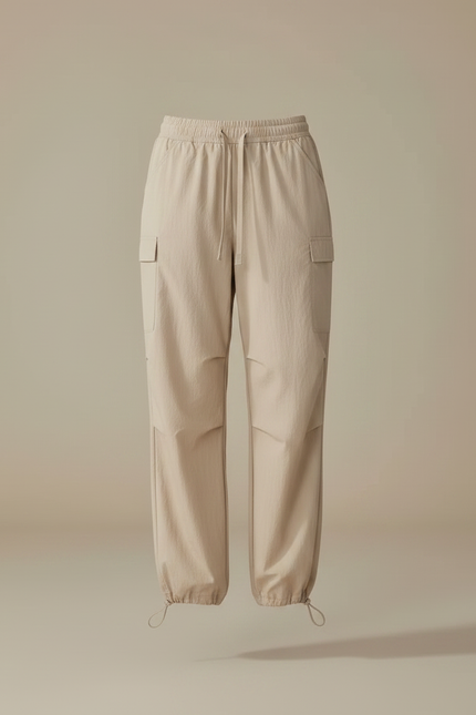 Pantalon Parachute Beige Ample Cargo Léger Femme - Polyester - vue 3