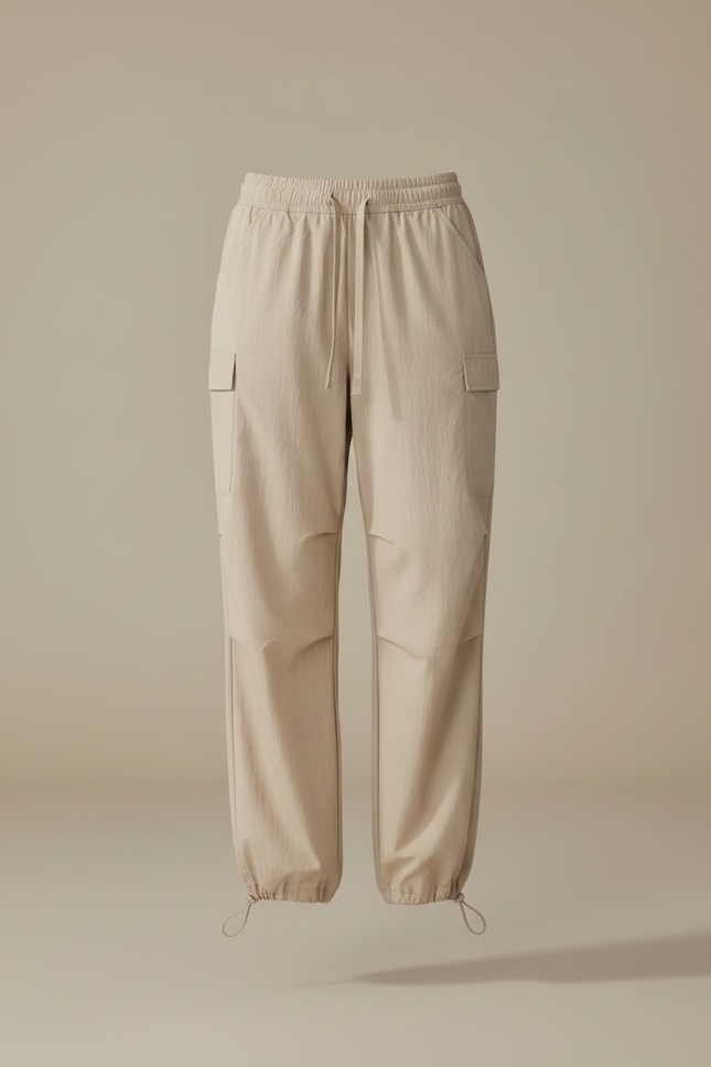 Pantalon Parachute Beige Ample Cargo Léger Femme - Polyester - vue 3