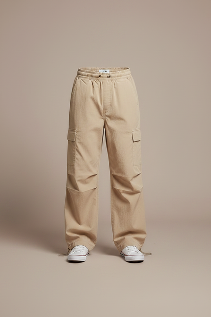 Pantalon Parachute Beige Ample Cargo Enfant Coton - vue 3