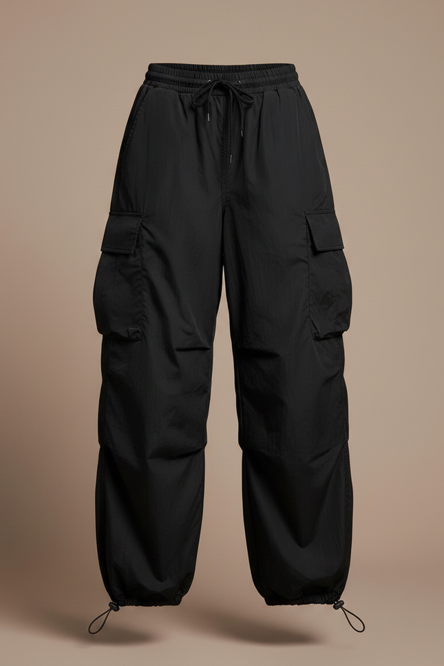 Pantalon Parachute Noir Cargo Ample Streetwear Femme - Polyester - vue 3