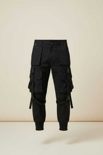 Pantalon Parachute Noir Cargo Homme Tactique Fonctionnel - Polyester - vue 3