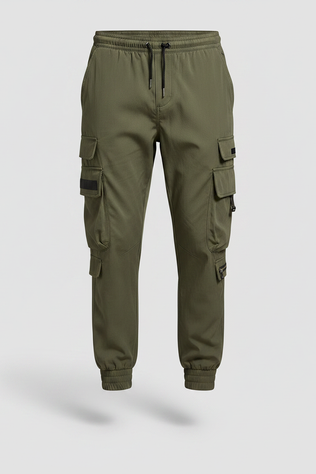 Pantalon Parachute Kaki Cargo Cordon Jogger Homme - Polyester - vue 3