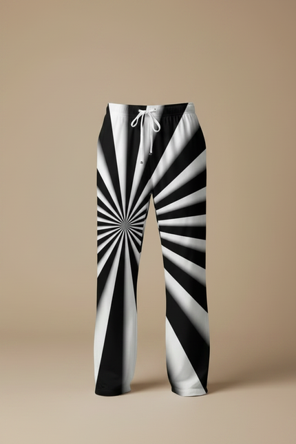 Pantalon Parachute Rayé Noir Blanc Décontracté Homme - Multicolore Polyester - vue 3