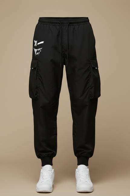 Pantalon Parachute Noir Ample Graphique Cargo Homme - Polyester - vue 3