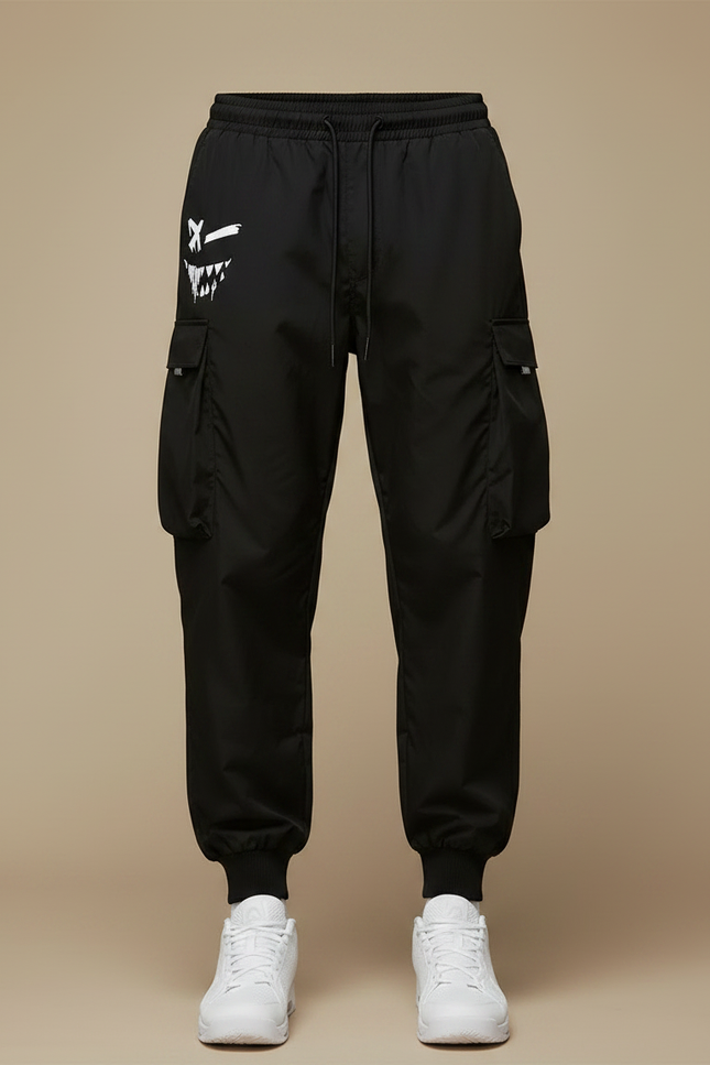 Pantalon Parachute Noir Ample Graphique Cargo Homme - Polyester - vue 3