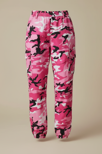 Pantalon Parachute Rose Camouflage Cargo Streetwear Femme - Polyester - vue 3