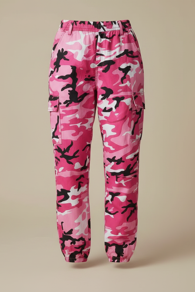 Pantalon Parachute Rose Camouflage Cargo Streetwear Femme - Polyester - vue 3