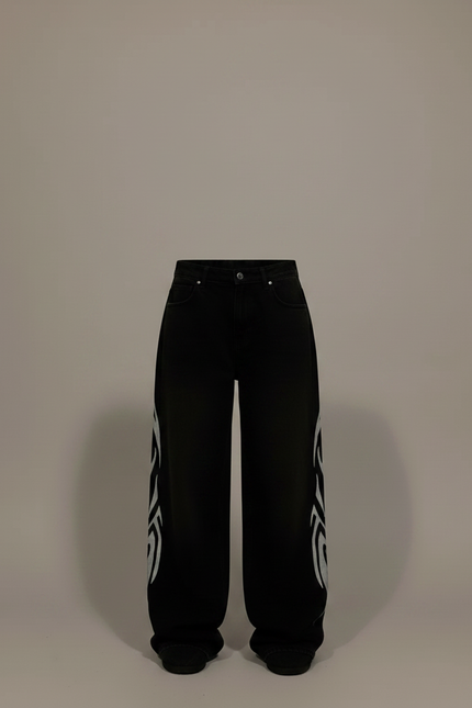 Pantalon Parachute Noir Imprimé Tribal Ample Streetwear - Molleton - vue 3