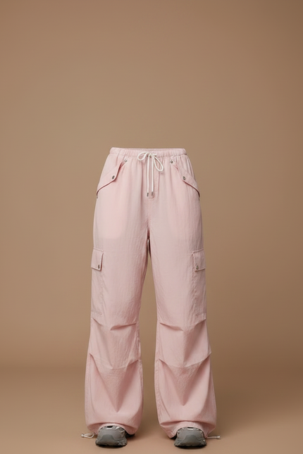 Pantalon Parachute Rose Cargo Ample Femme Cordon - Polyester - vue 3
