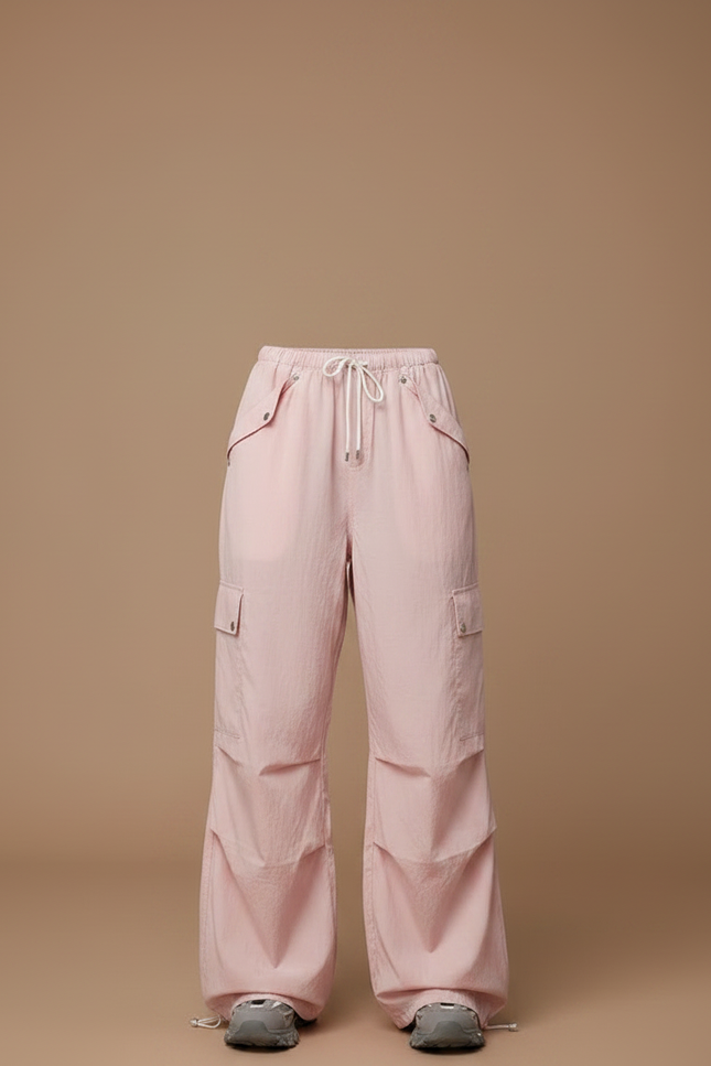 Pantalon Parachute Rose Cargo Ample Femme Cordon - Polyester - vue 3