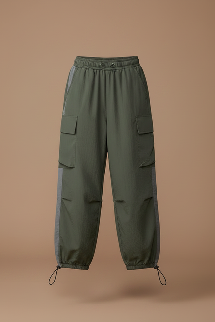 Pantalon Parachute Kaki Cargo Ample Nylon Enfant - Polyester - vue 3