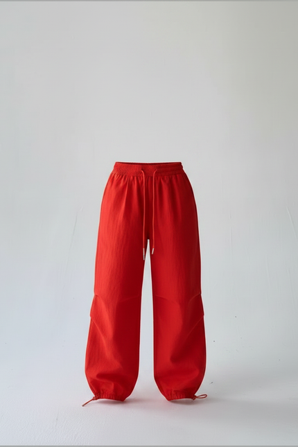 Pantalon Parachute Rouge Fluide Ample Décontracté Femme - Lin - vue 3