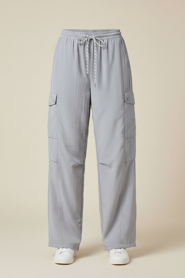 Pantalon Parachute Gris Cargo Fluide Nylon Femme - Polyester - vue 3