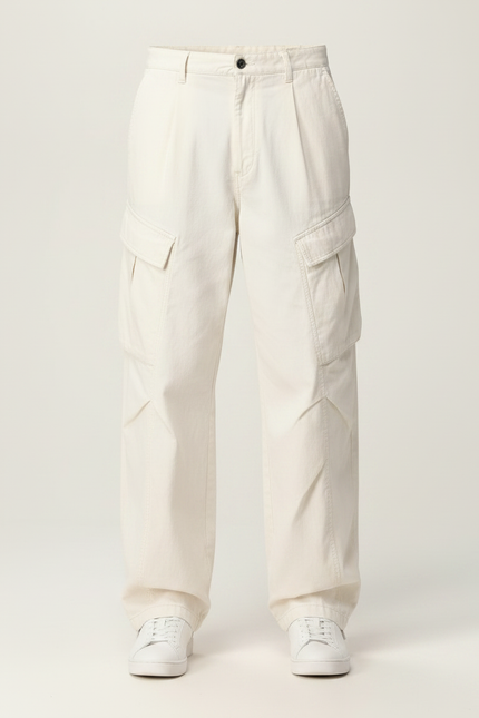 Pantalon Parachute Crème Ample Multi-poches Décontracté - Beige Toile - vue 3