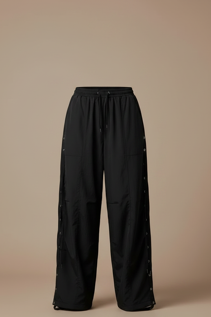 Pantalon Parachute Noir Ample Boutons Sport Femme - Polyester - vue 3