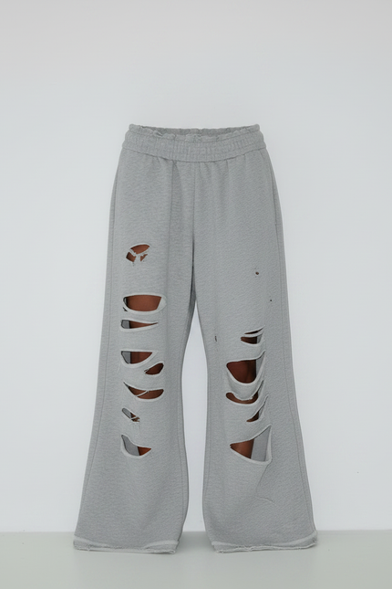 Pantalon Parachute Gris Ample Détruit Décontracté Femme - Molleton - vue 3