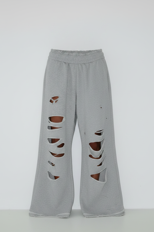 Pantalon Parachute Gris Ample Détruit Décontracté Femme - Molleton - vue 3