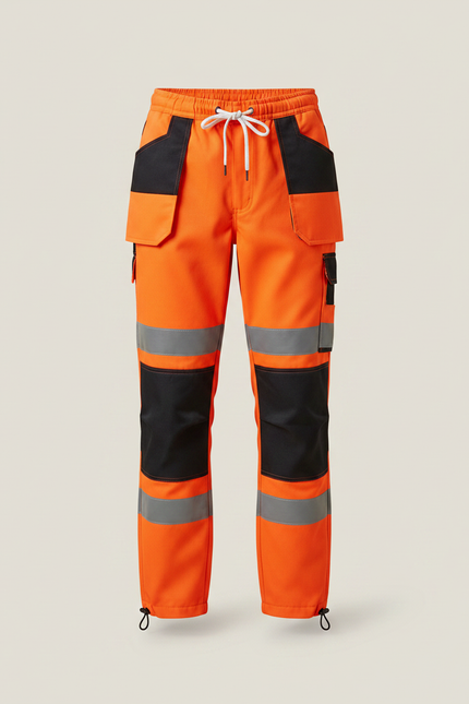 Pantalon Parachute Fluorescent Réfléchissant Cargo Sécurité Homme - Orange Polyester - vue 3