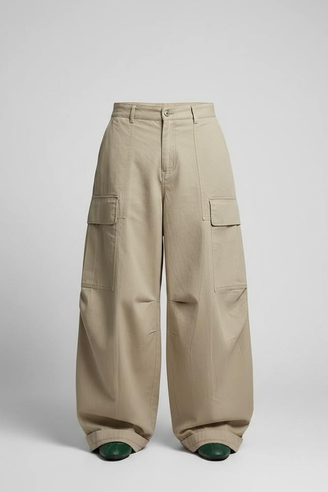 Pantalon Parachute Kaki Ample Cargo Vintage Homme - Toile - vue 3