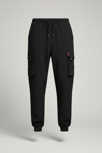 Pantalon Parachute Noir Cargo Cordon Jogger Homme - Polyester - vue 3