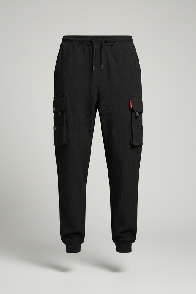 Pantalon Parachute Noir Cargo Cordon Jogger Homme - Polyester - vue 3