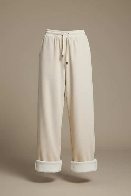 Pantalon Parachute Crème Côtelé Doublé Polaire Ample - Beige Cordé - vue 3
