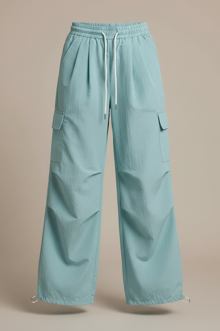 Pantalon Parachute Bleu Ciel Ample Fluide Cordon Enfant - Polyester - vue 3