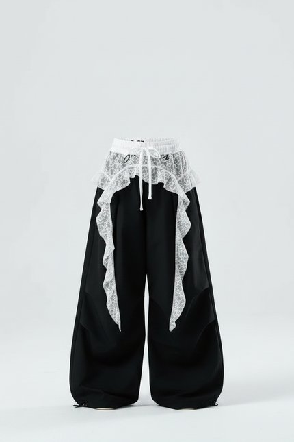 Pantalon Parachute Noir Ample Dentelle Fille - Polyester - vue 3